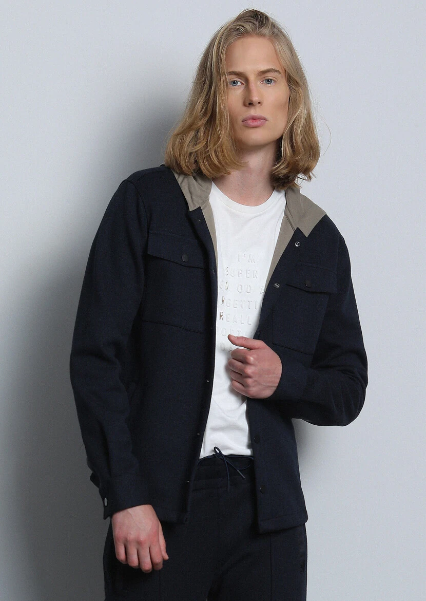 Lacivert Regular Fit Pamuk Karışımlı Örme Spor Ceket - 4