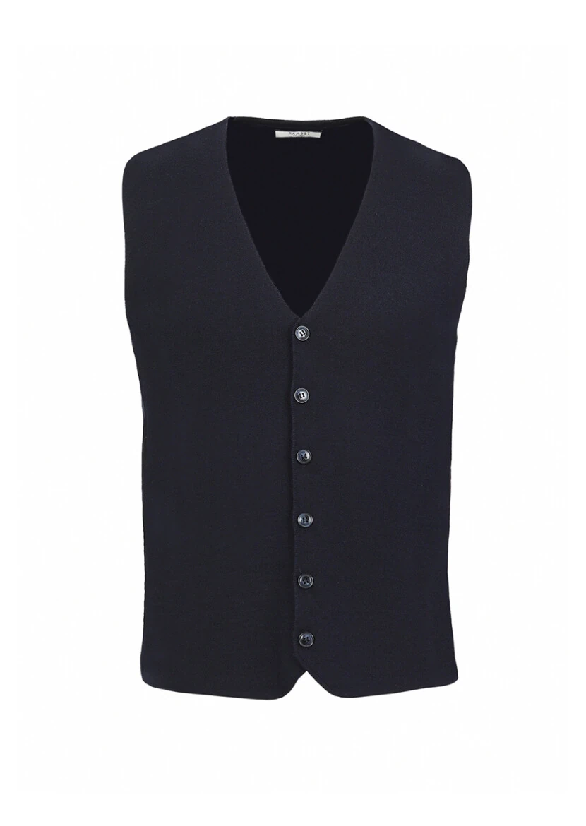 Lacivert Regular Fit V Yaka Casual Örme Triko Yelek - 6