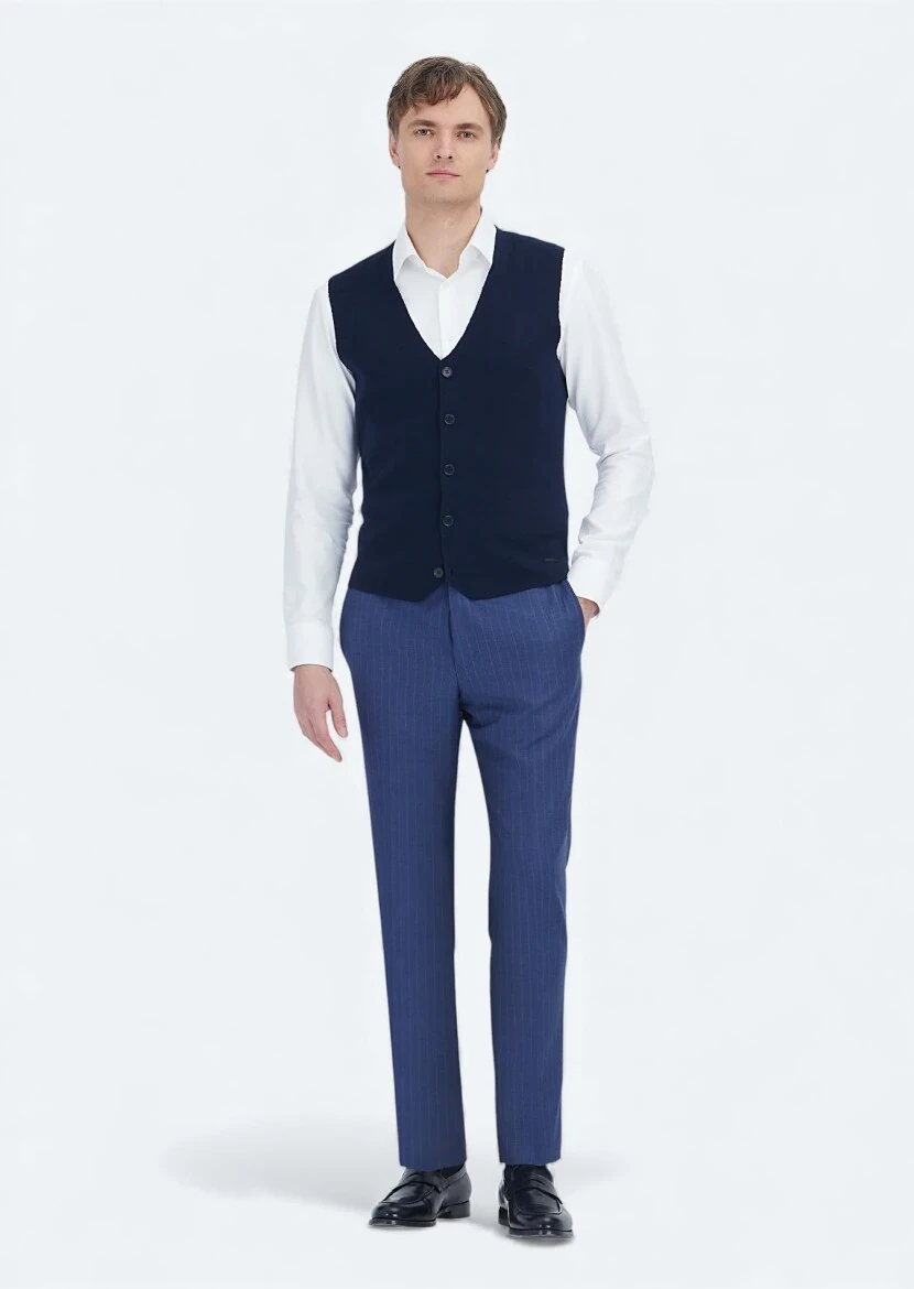 Lacivert Regular Fit V Yaka Casual Örme Triko Yelek - RAMSEY