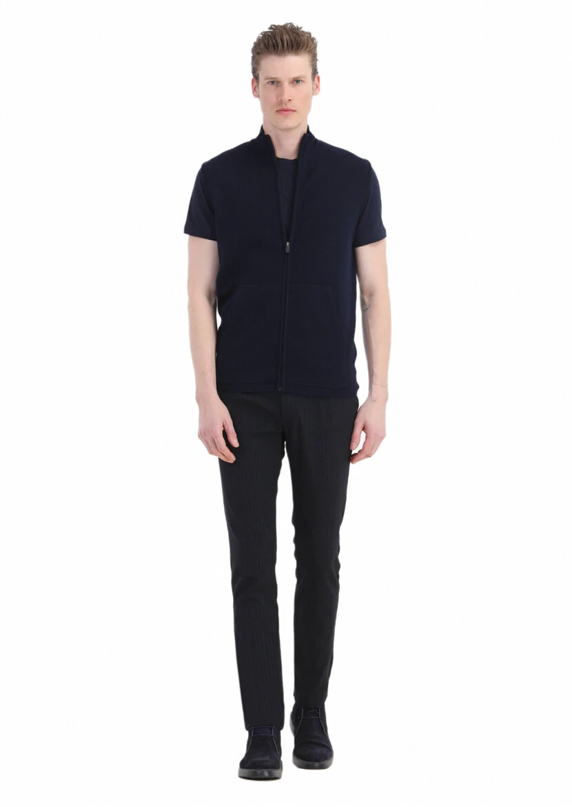 Lacivert Regular Fit Yarım Balıkçı Yaka Casual Örme Triko Yelek - 2