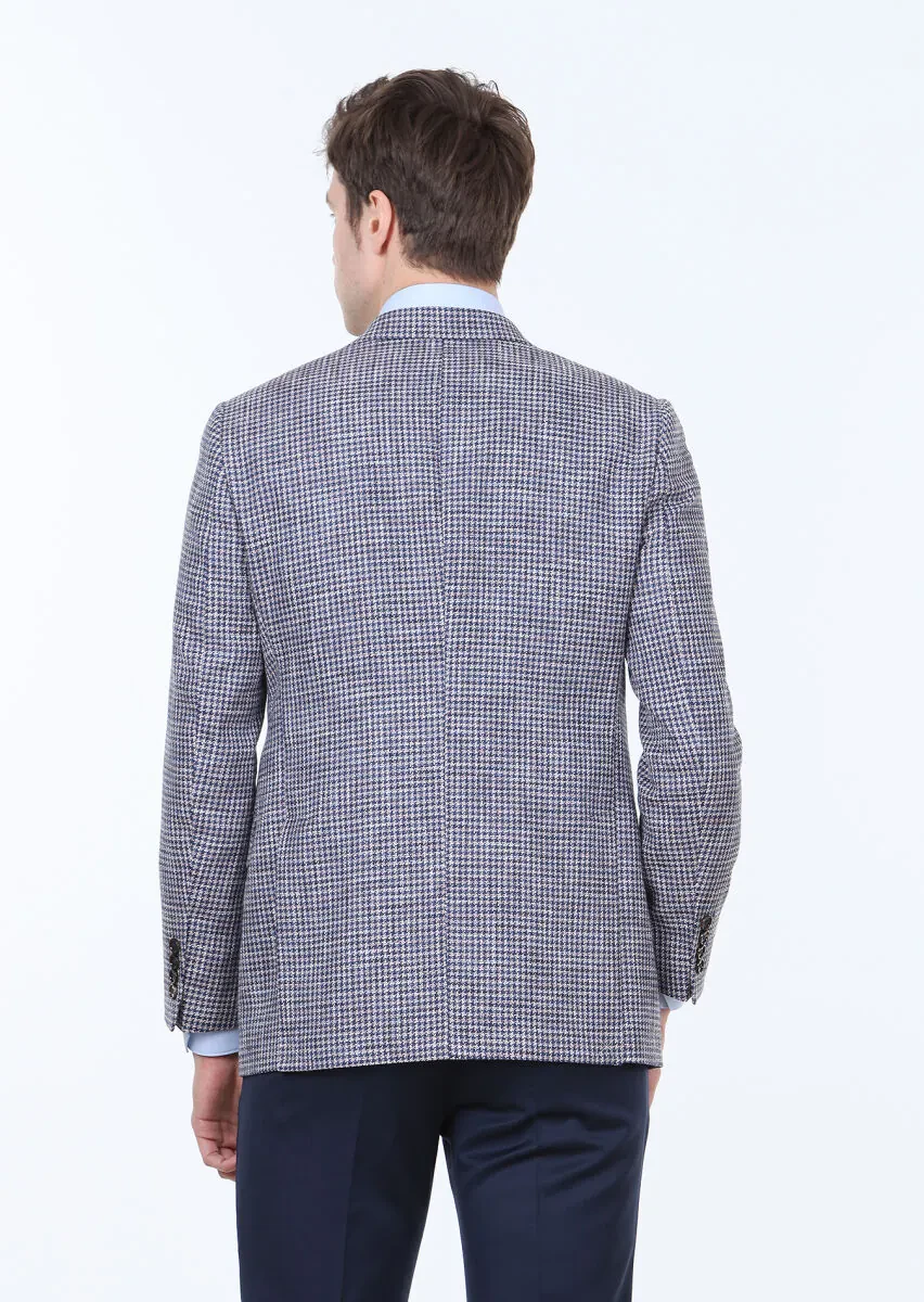 Lacivert Regular Fit Yün Karışımlı Ceket - 4