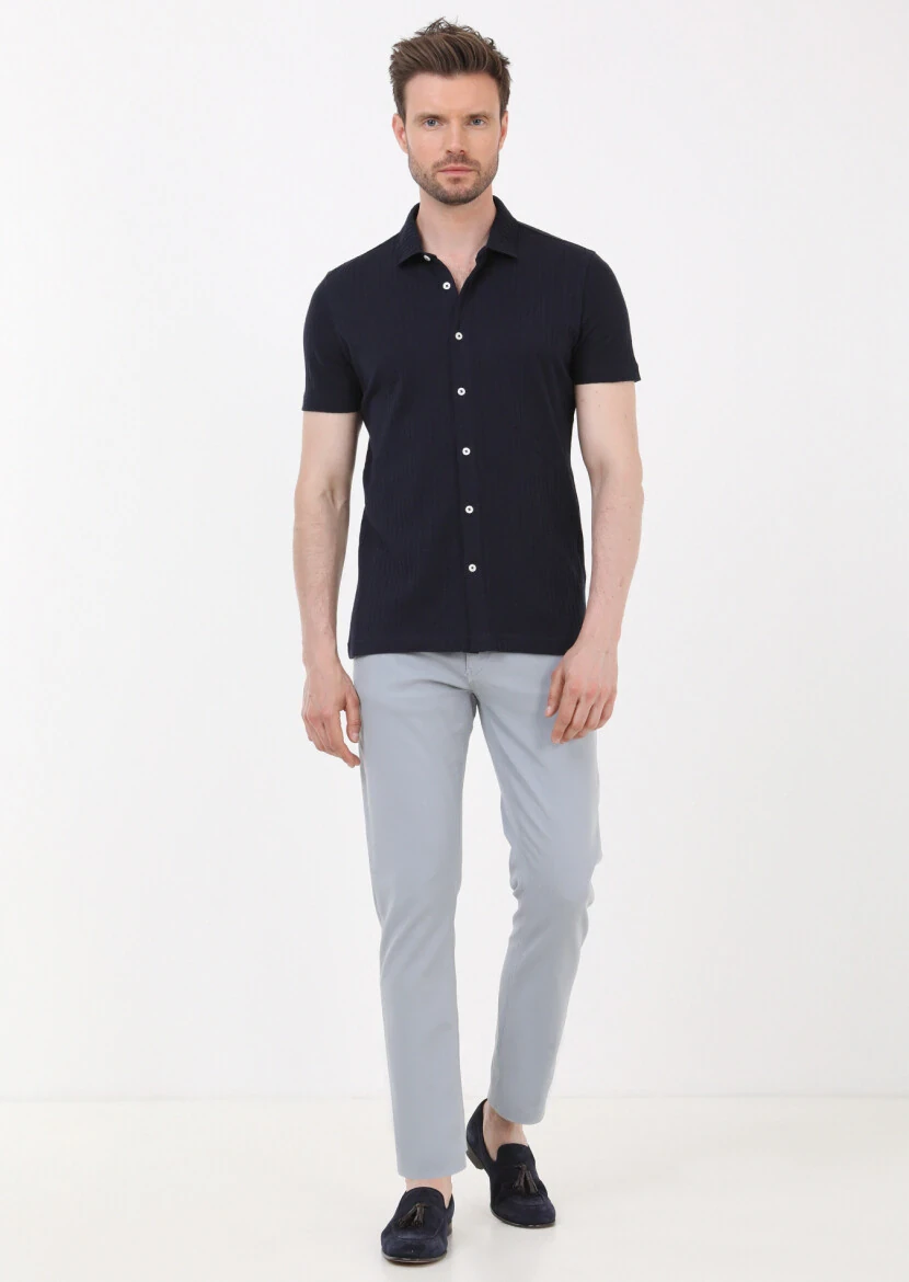 Lacivert Slim Fit Casual %100 Pamuk Gömlek - 3