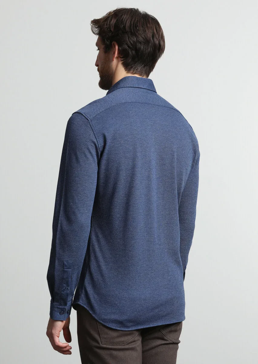 Lacivert Slim Fit Casual Pamuk Karışımlı Gömlek - 4