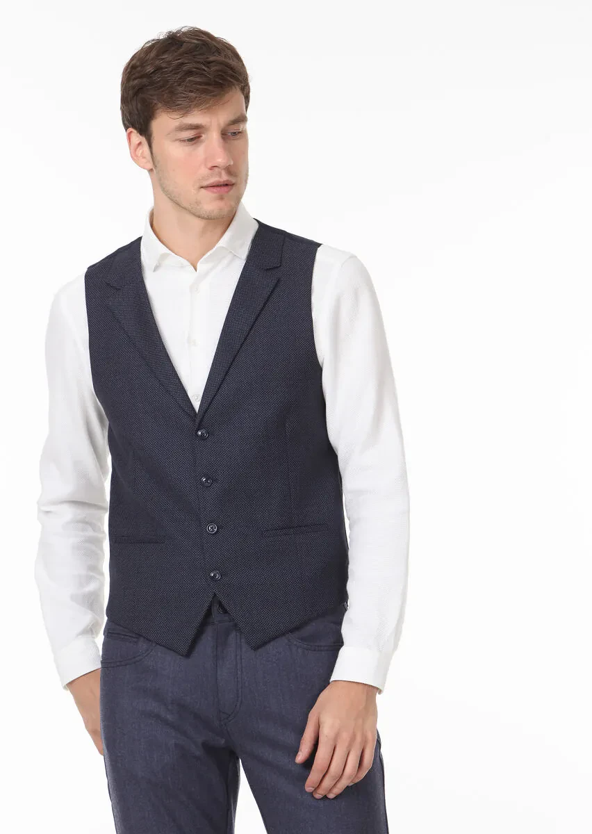 Lacivert Slim Fit Kelebek Yaka Casual Yelek - 1