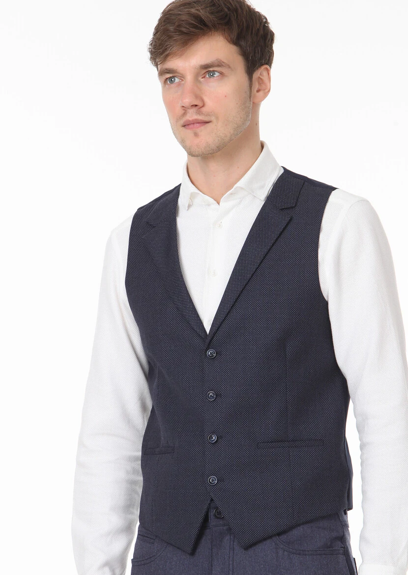 Lacivert Slim Fit Kelebek Yaka Casual Yelek 