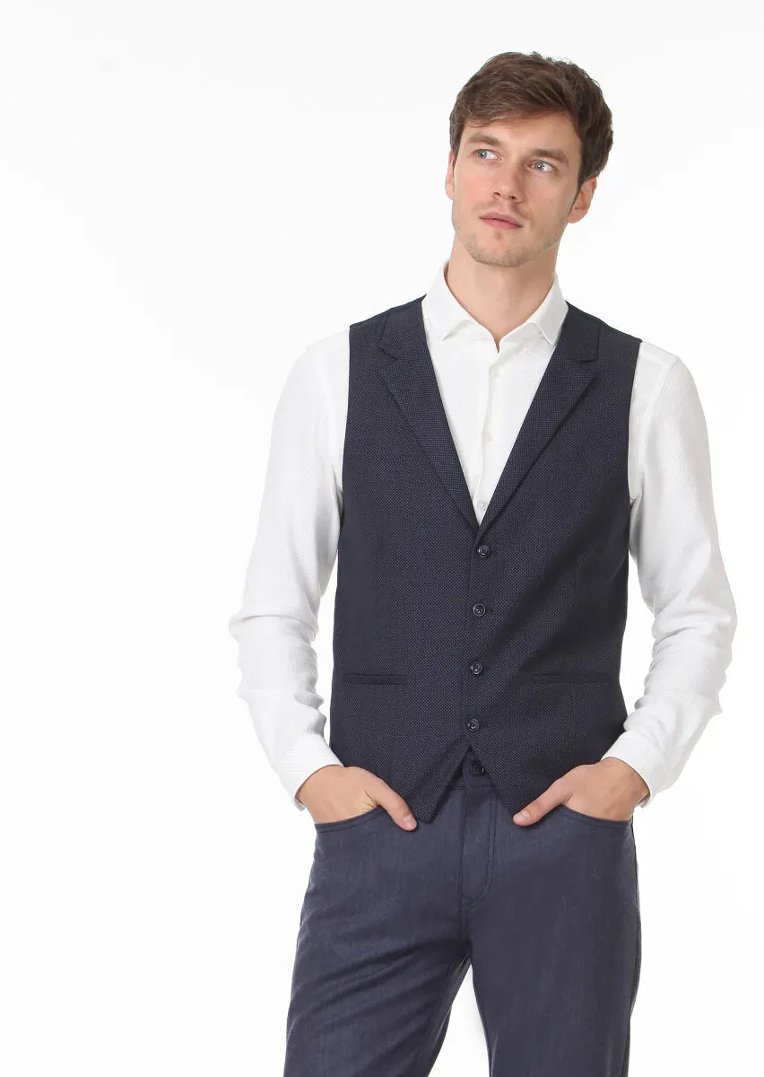 Lacivert Slim Fit Kelebek Yaka Casual Yelek - 3