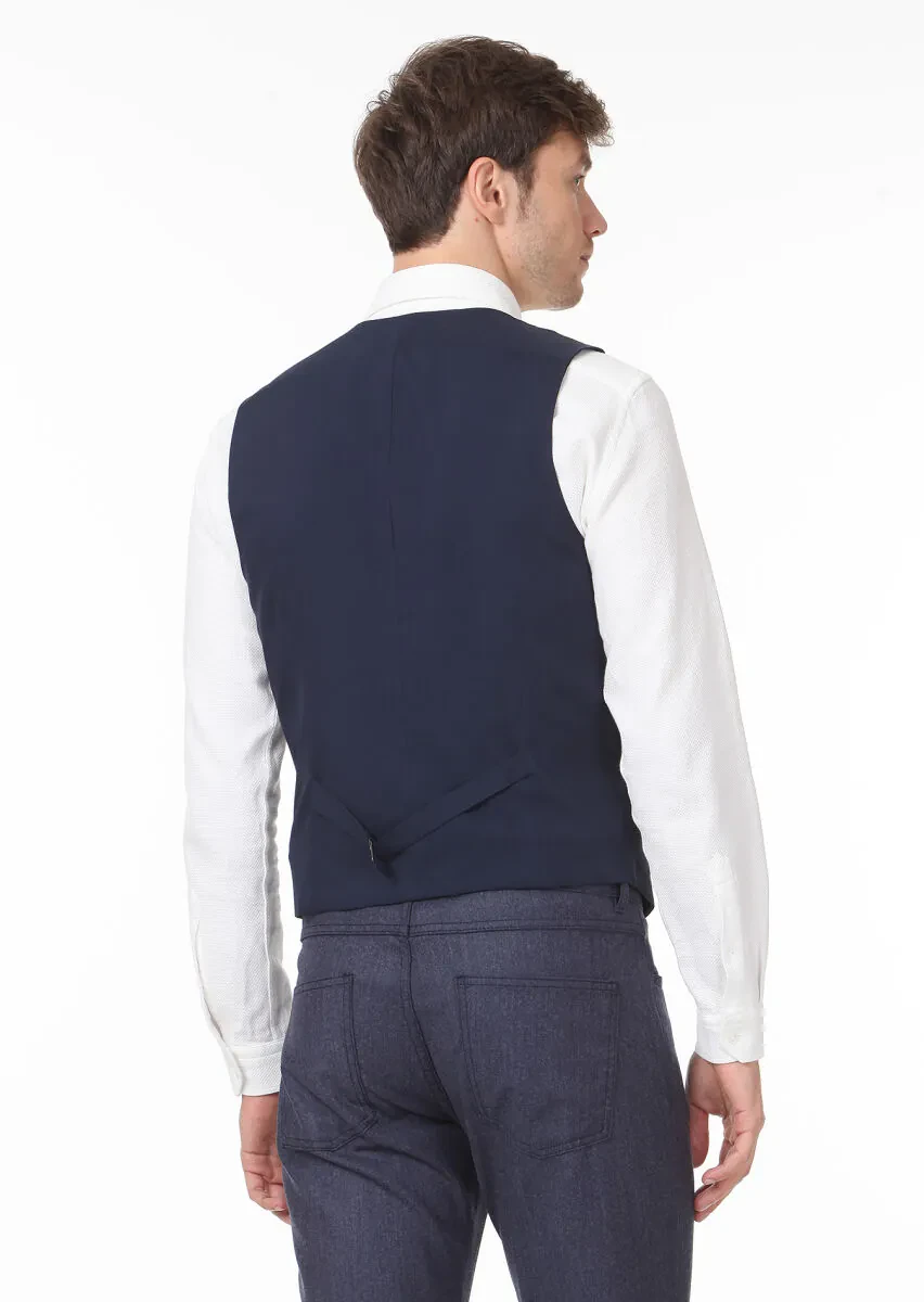 Lacivert Slim Fit Kelebek Yaka Casual Yelek - 4