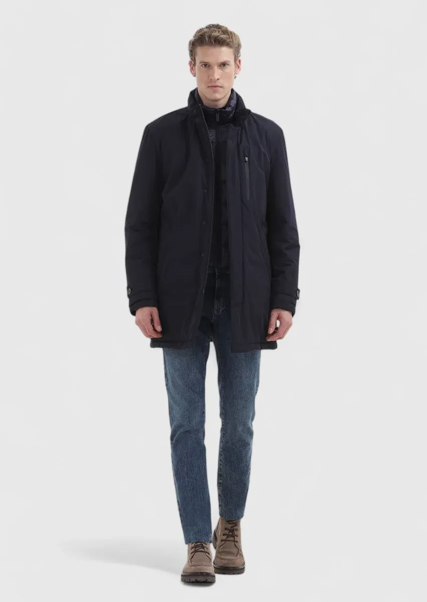 Lacivert Yarım Balıkçı Yaka Düz Örgü %100 Yün Triko Kazak - 3