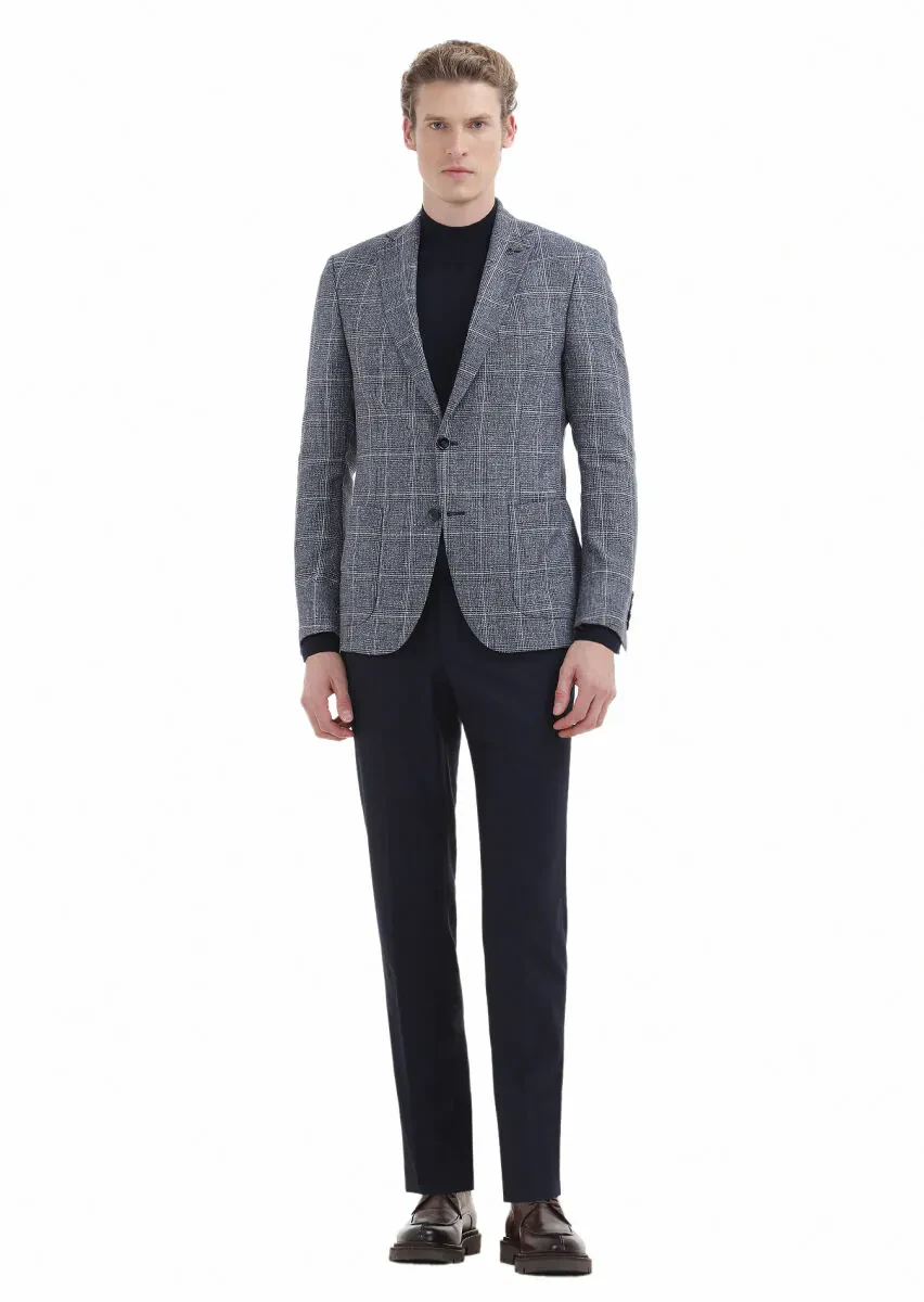 Lacivert Yarım Balıkçı Yaka Düz Örgü Yün Karışımlı Triko Kazak - 3