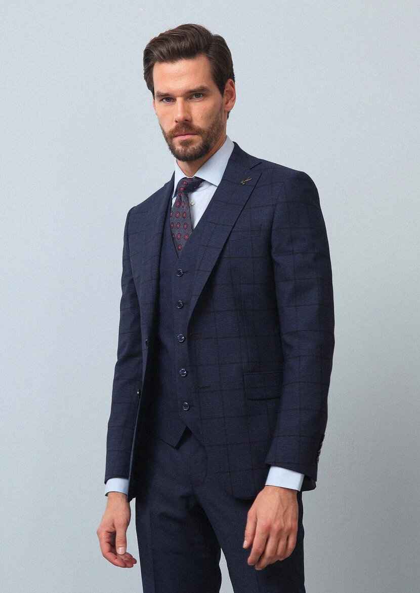 Lacivert Yelekli Takım Elbise - 1