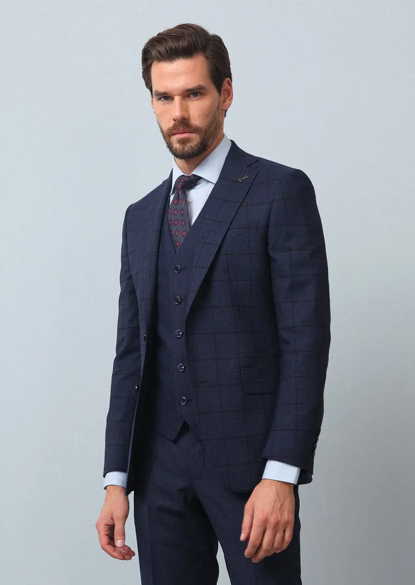 Lacivert Yelekli Takım Elbise - 1