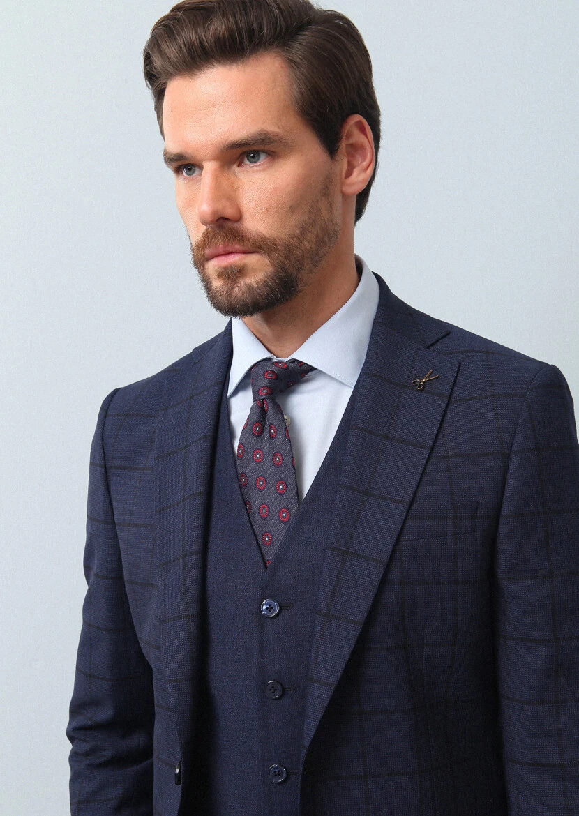 Lacivert Yelekli Takım Elbise - 2