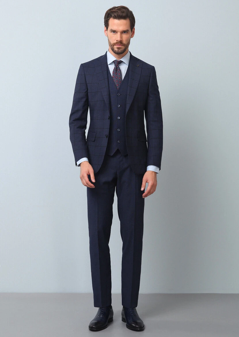 Lacivert Yelekli Takım Elbise - 3