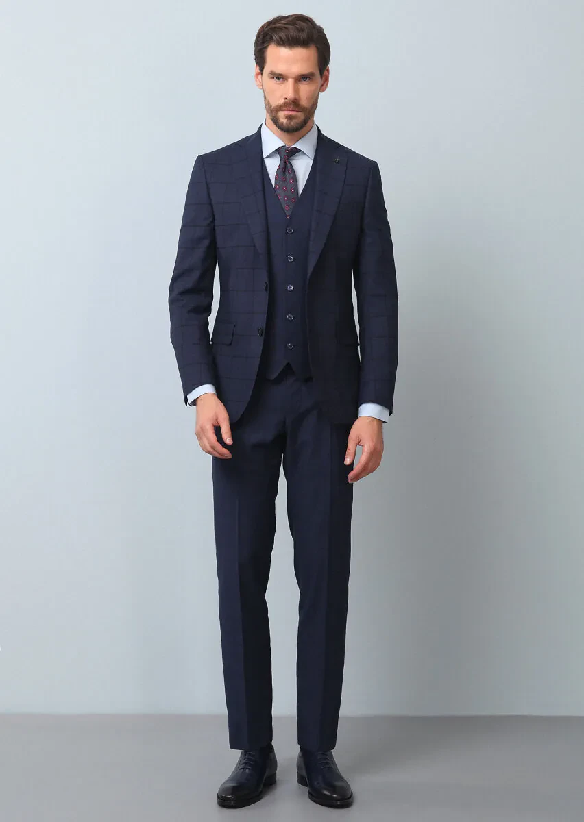 Lacivert Yelekli Takım Elbise - 3