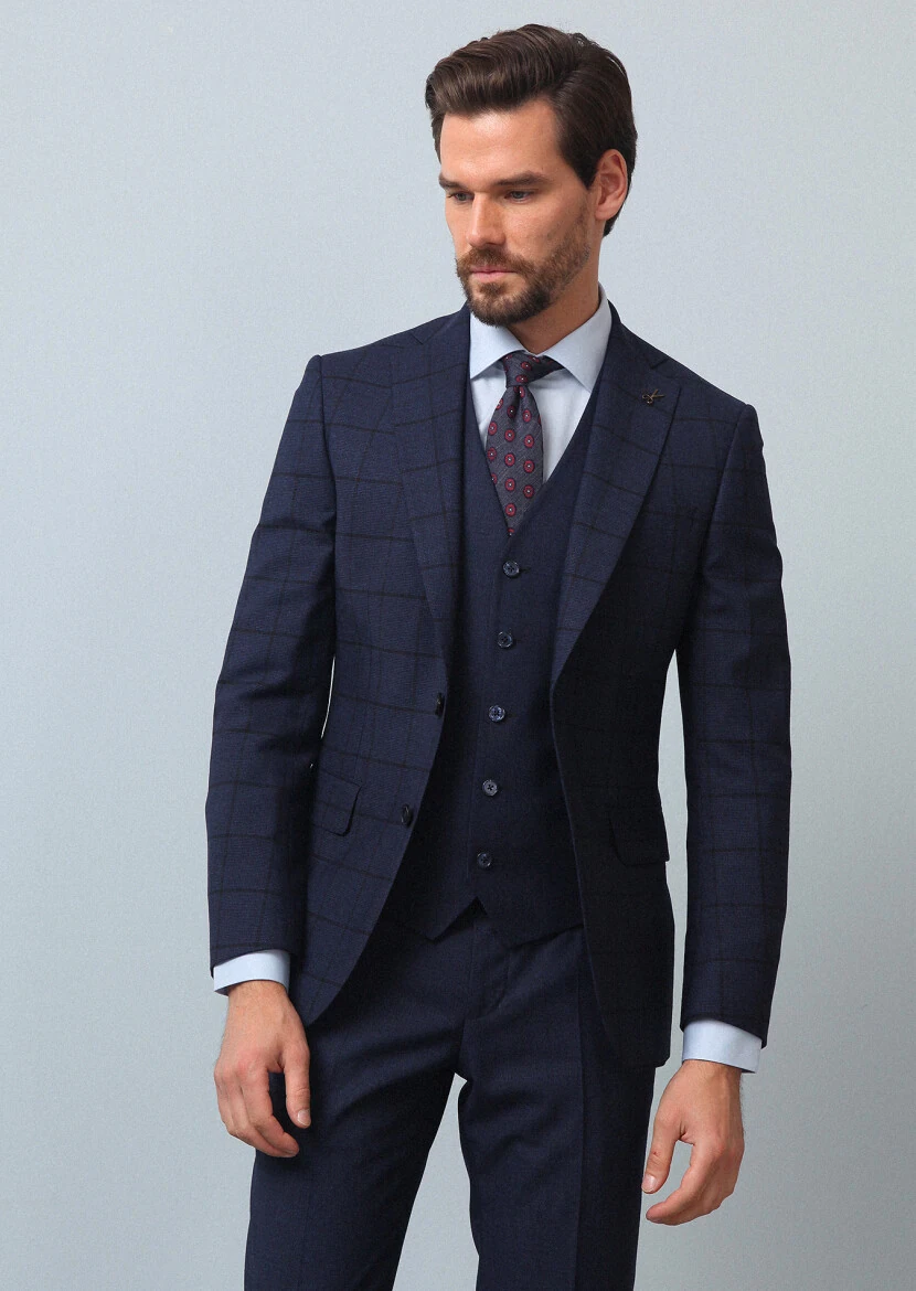 Lacivert Yelekli Takım Elbise - 4