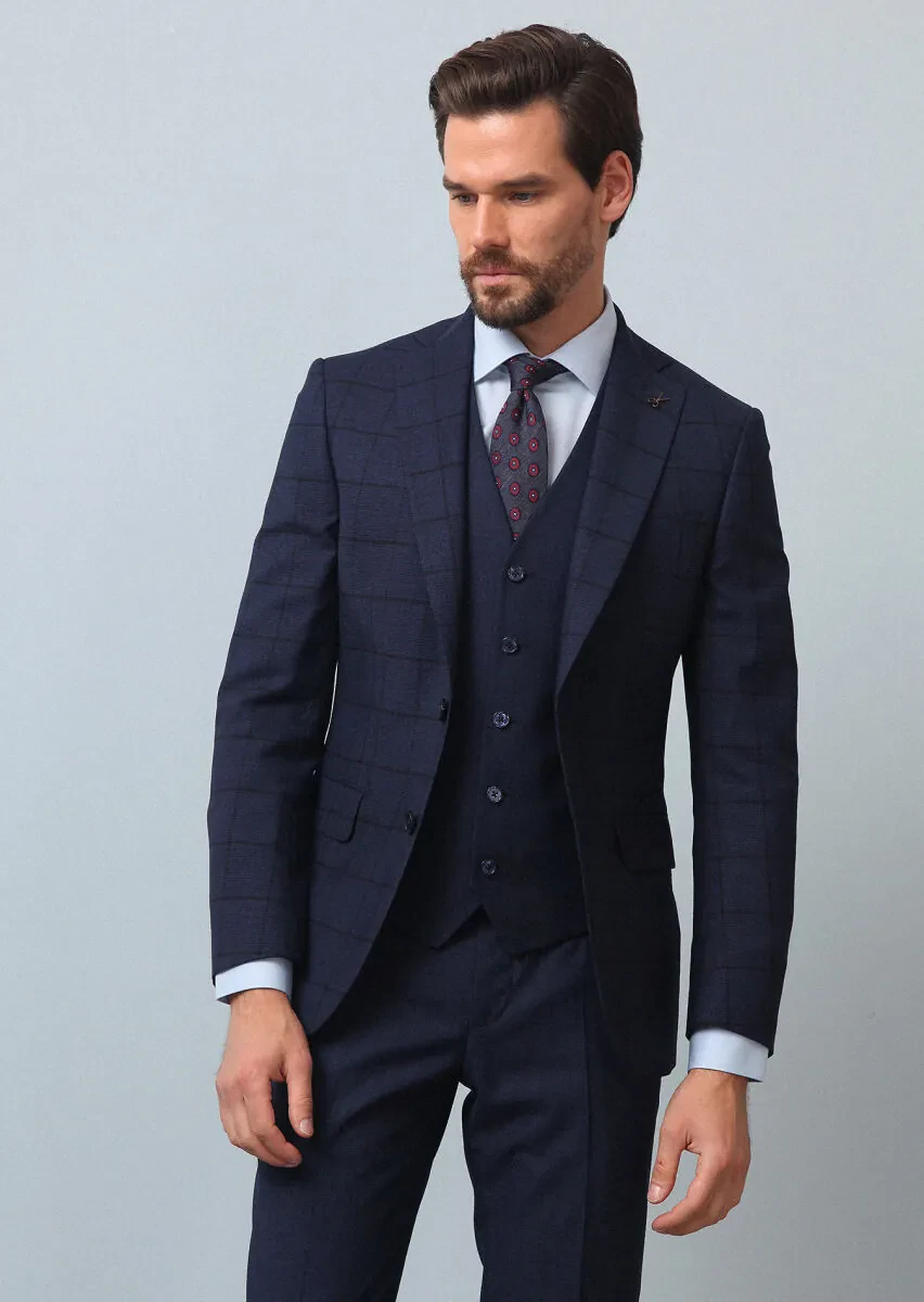 Lacivert Yelekli Takım Elbise - 4