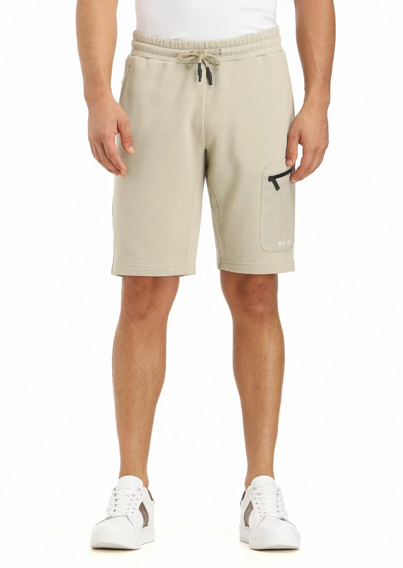 Light Beige Knitting Regular Fit Sport 100% Cotton Bermuda 