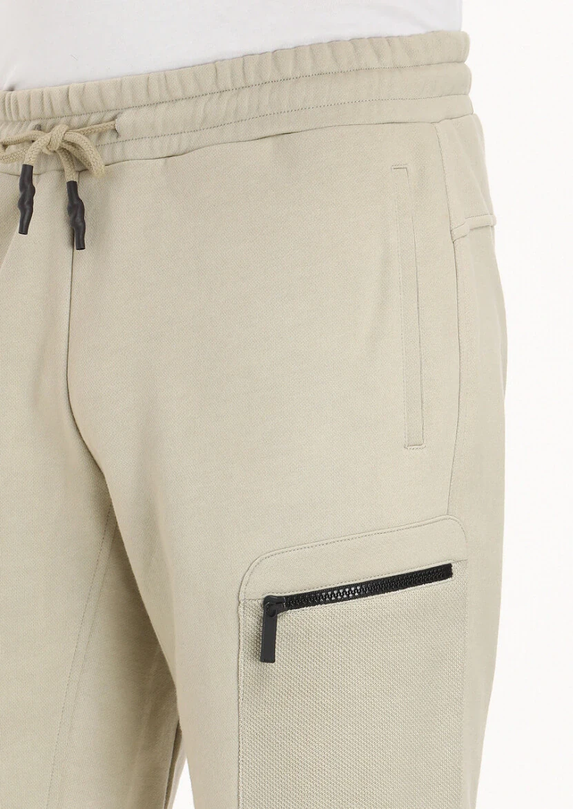 Light Beige Knitting Regular Fit Sport 100% Cotton Bermuda - 3