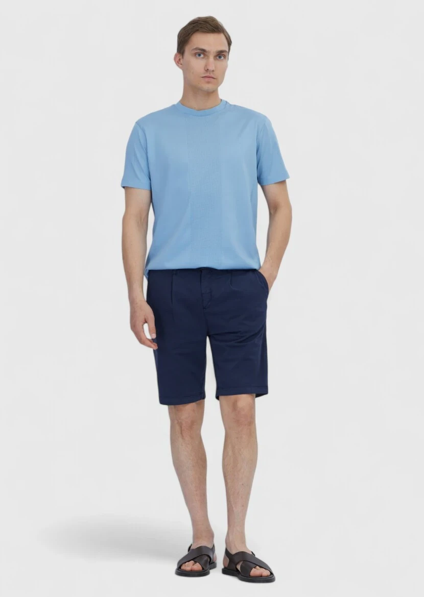 Light Blue Jacquard Crew Neck 100% Cotton T-Shirt - RAMSEY