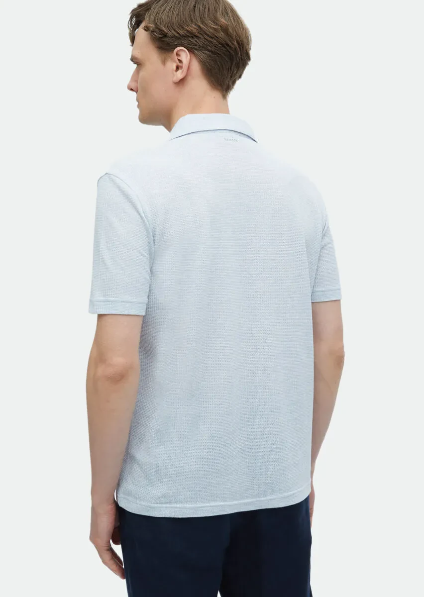 Light Blue Jacquard Polo Neck 100% Cotton T-Shirt - 6