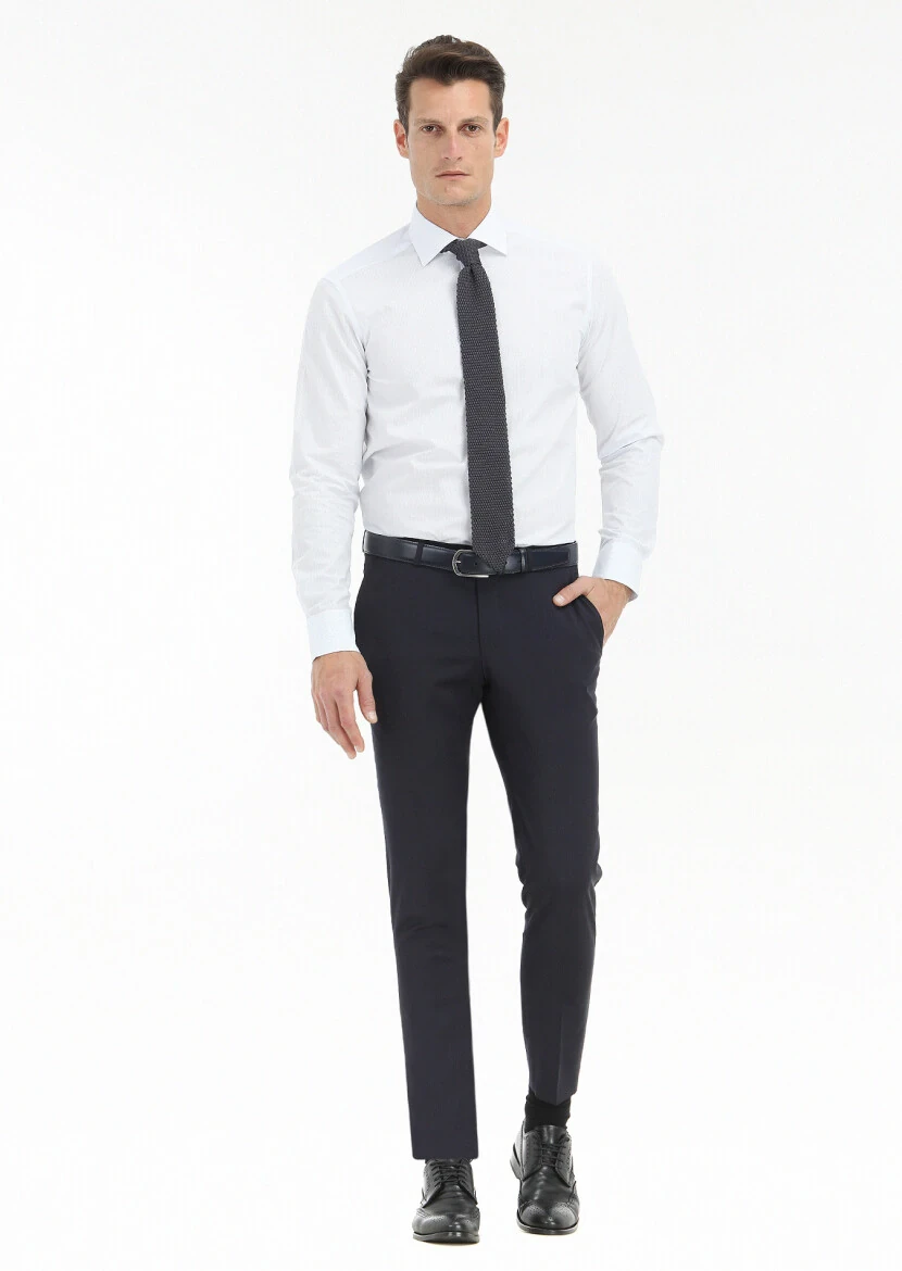 Light Blue Micro Regular Fit Weaving Classical 100% Cotton Shirt - 1