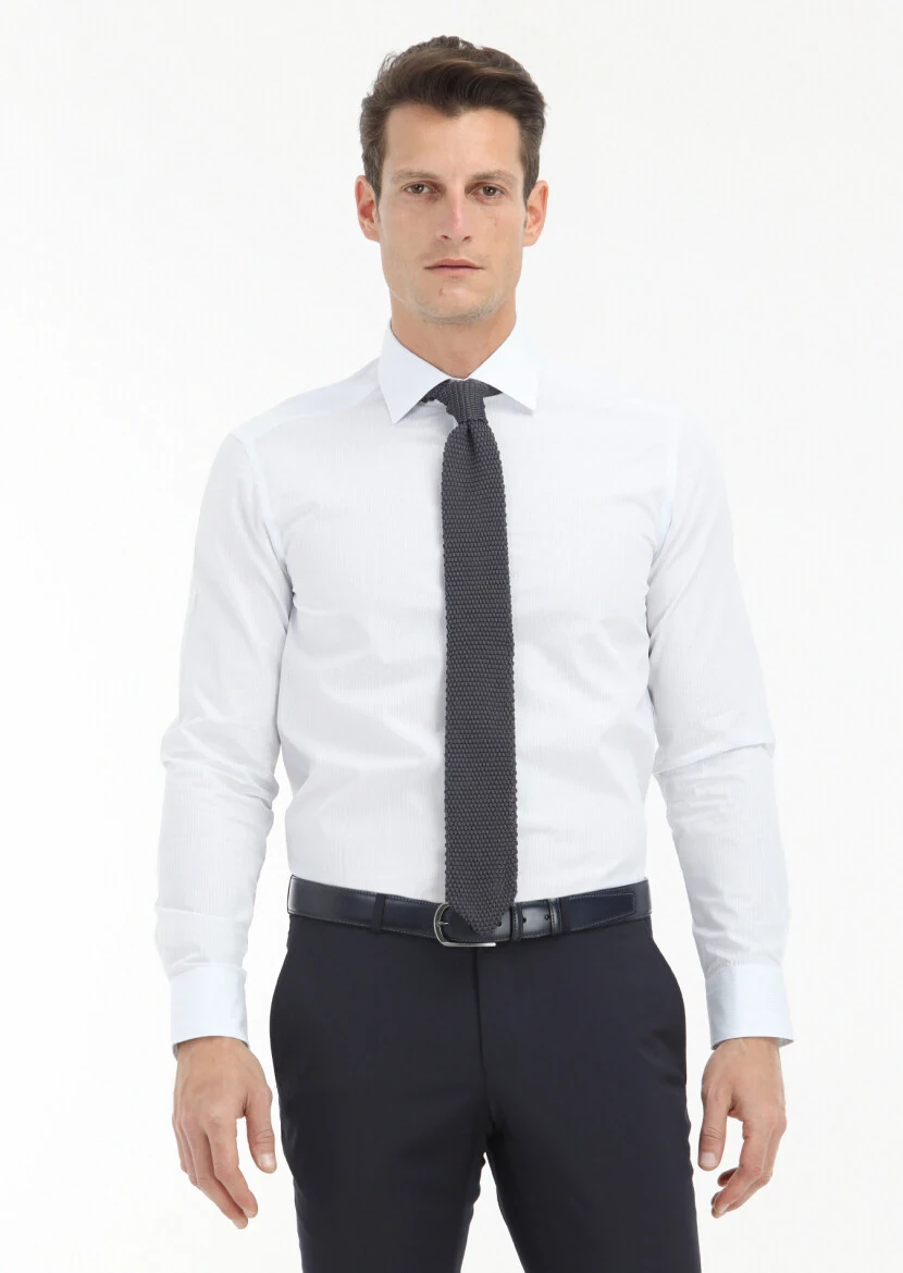 Light Blue Micro Regular Fit Weaving Classical 100% Cotton Shirt - 2