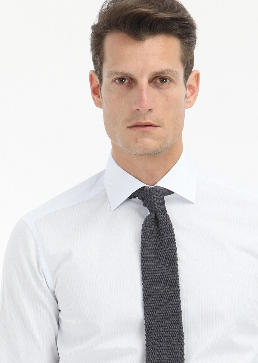 Light Blue Micro Regular Fit Weaving Classical 100% Cotton Shirt - 3