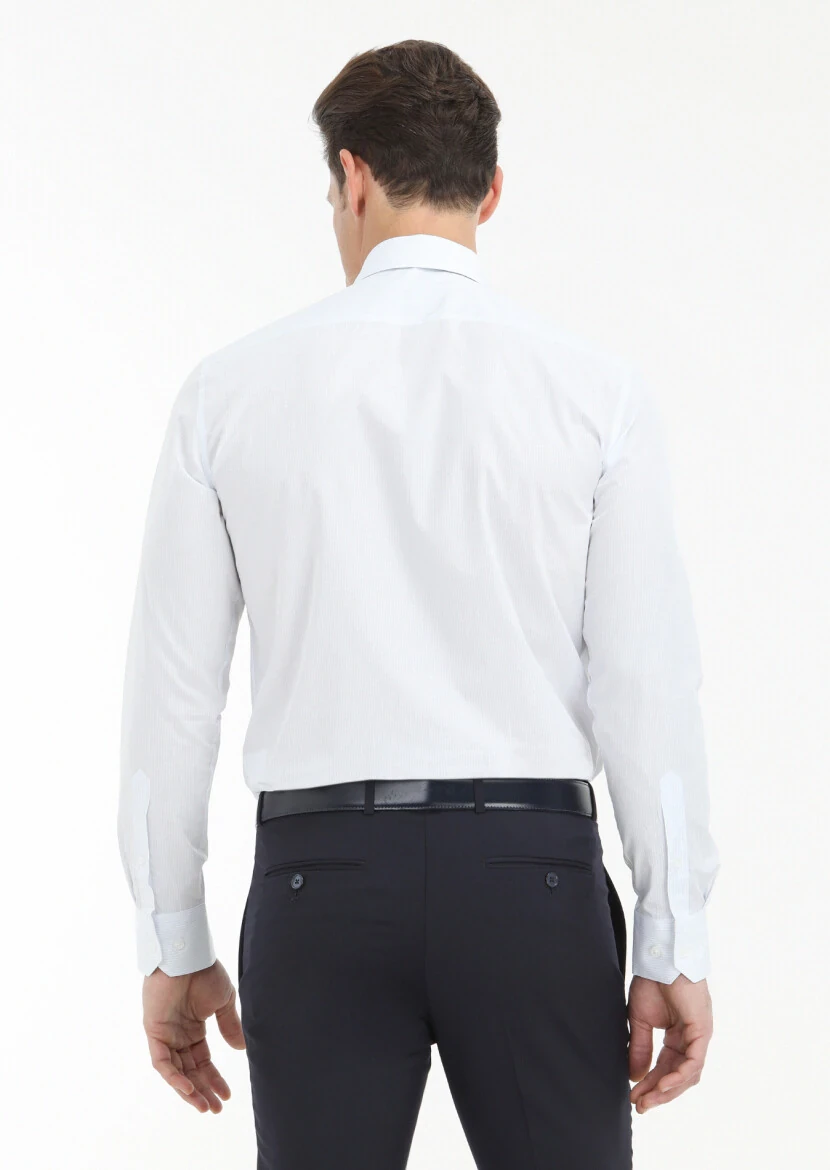 Light Blue Micro Regular Fit Weaving Classical 100% Cotton Shirt - 4