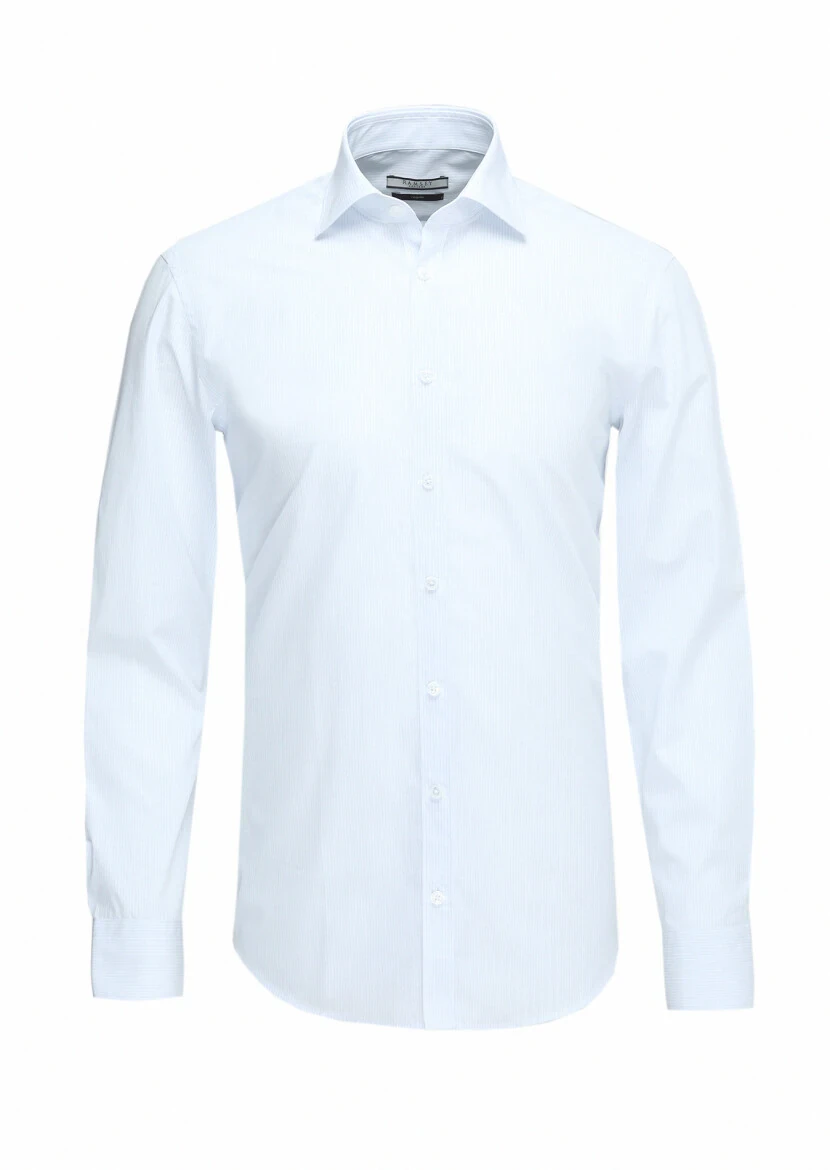 Light Blue Micro Regular Fit Weaving Classical 100% Cotton Shirt - 5