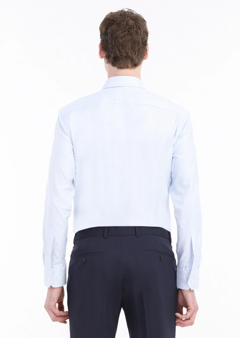 Light Blue Micro Regular Fit Weaving Classical 100% Cotton Shirt - 4