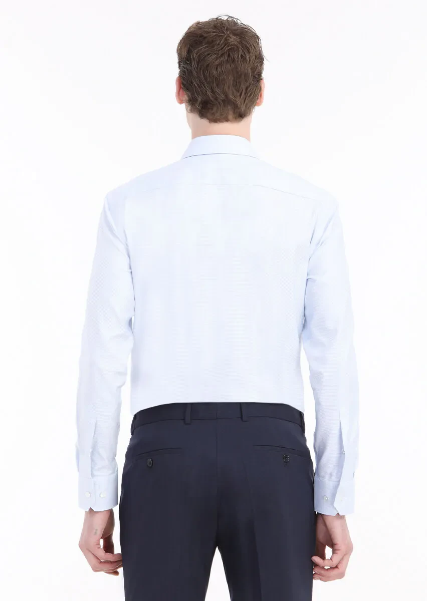 Light Blue Micro Regular Fit Weaving Classical 100% Cotton Shirt - 4