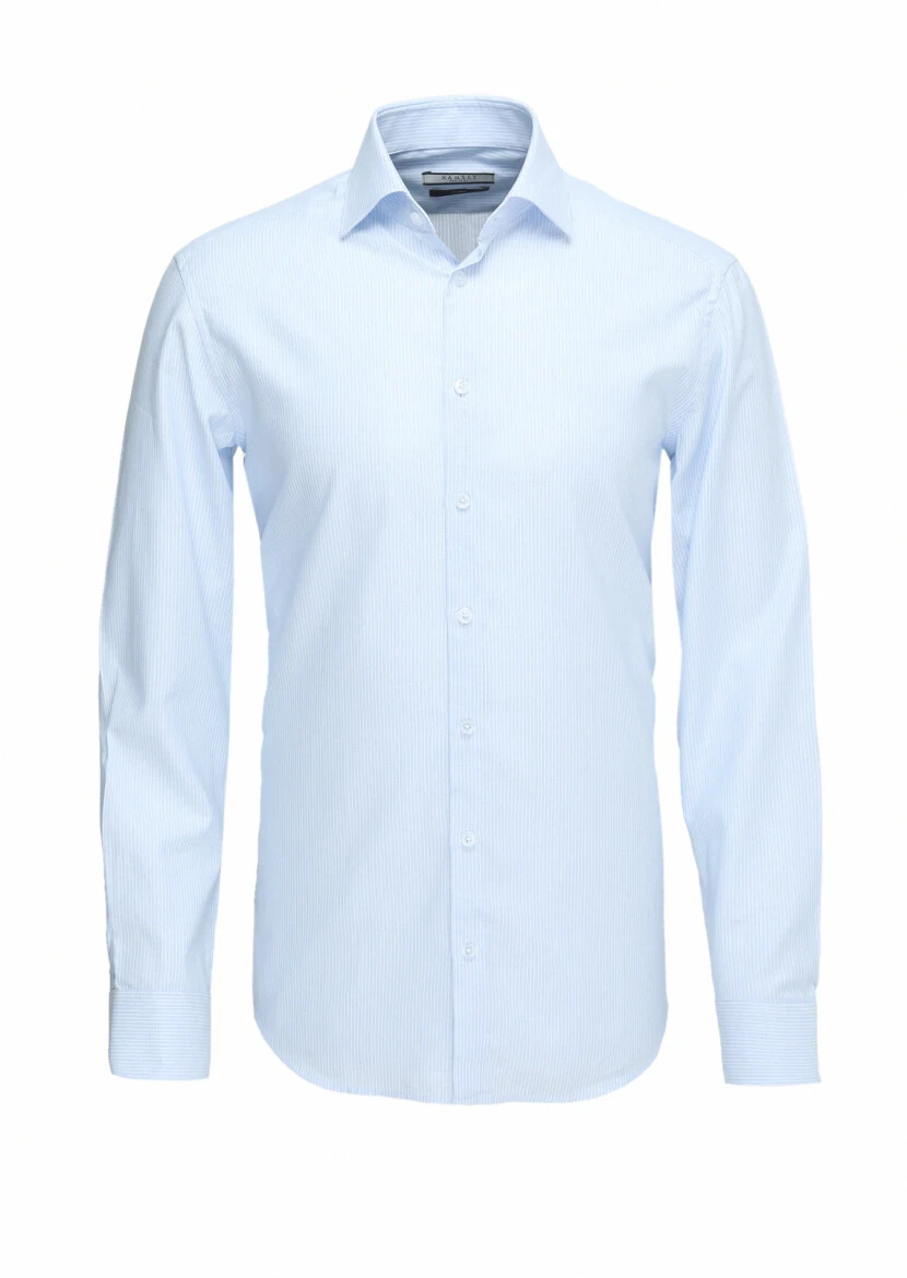 Light Blue Micro Regular Fit Weaving Classical 100% Cotton Shirt - 1