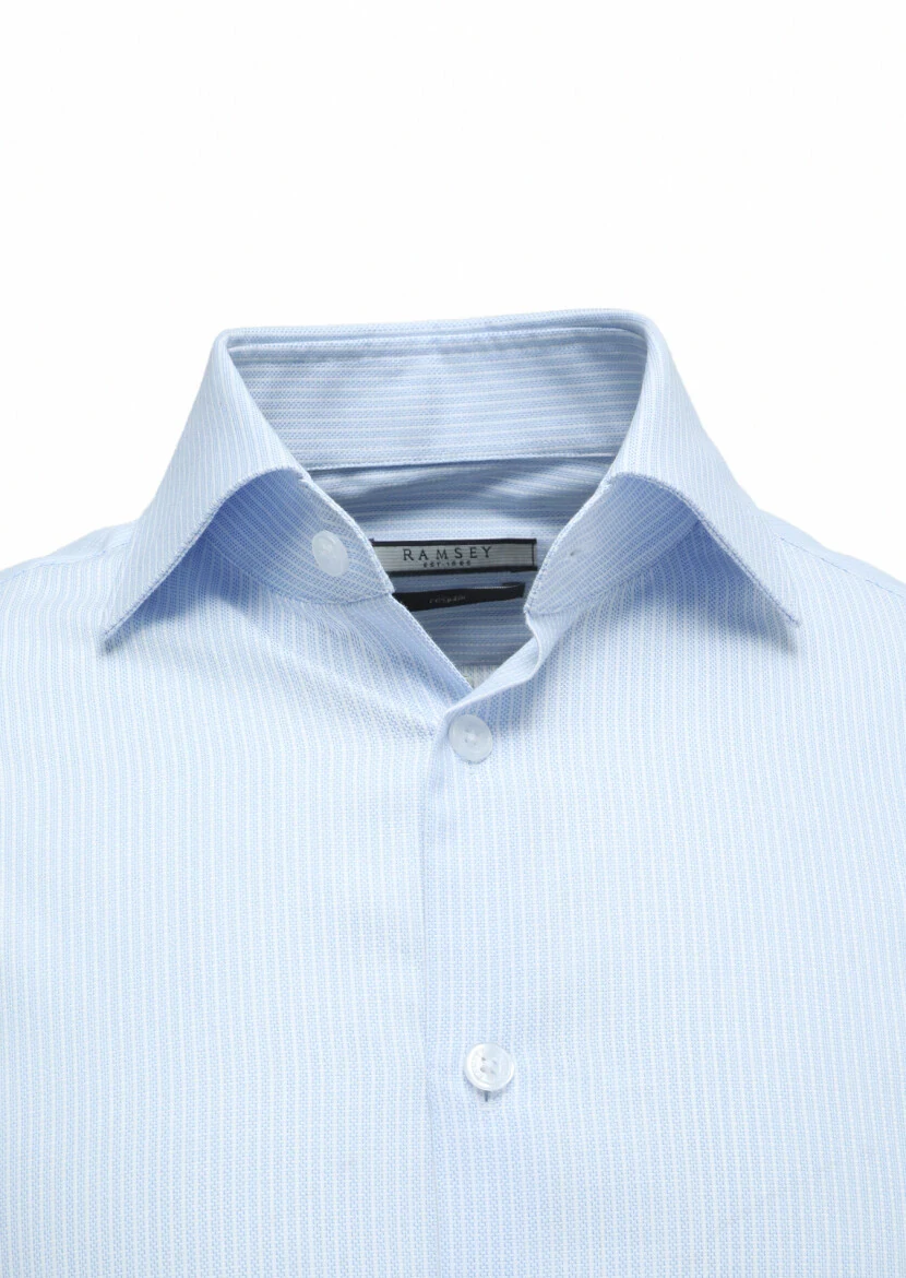 Light Blue Micro Regular Fit Weaving Classical 100% Cotton Shirt - 2