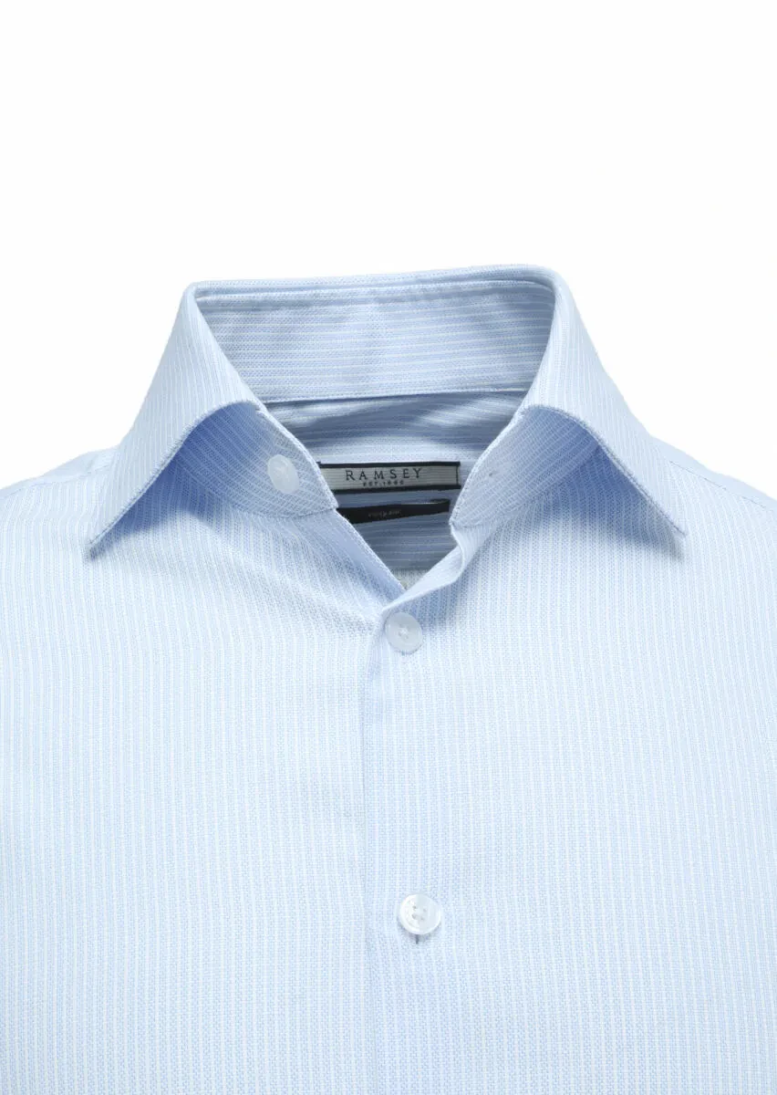 Light Blue Micro Regular Fit Weaving Classical 100% Cotton Shirt - 2