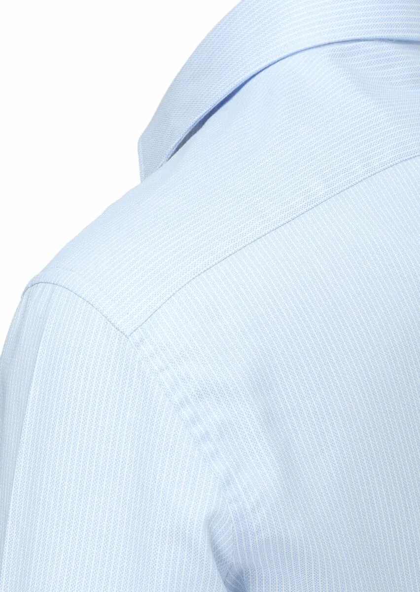 Light Blue Micro Regular Fit Weaving Classical 100% Cotton Shirt - 3