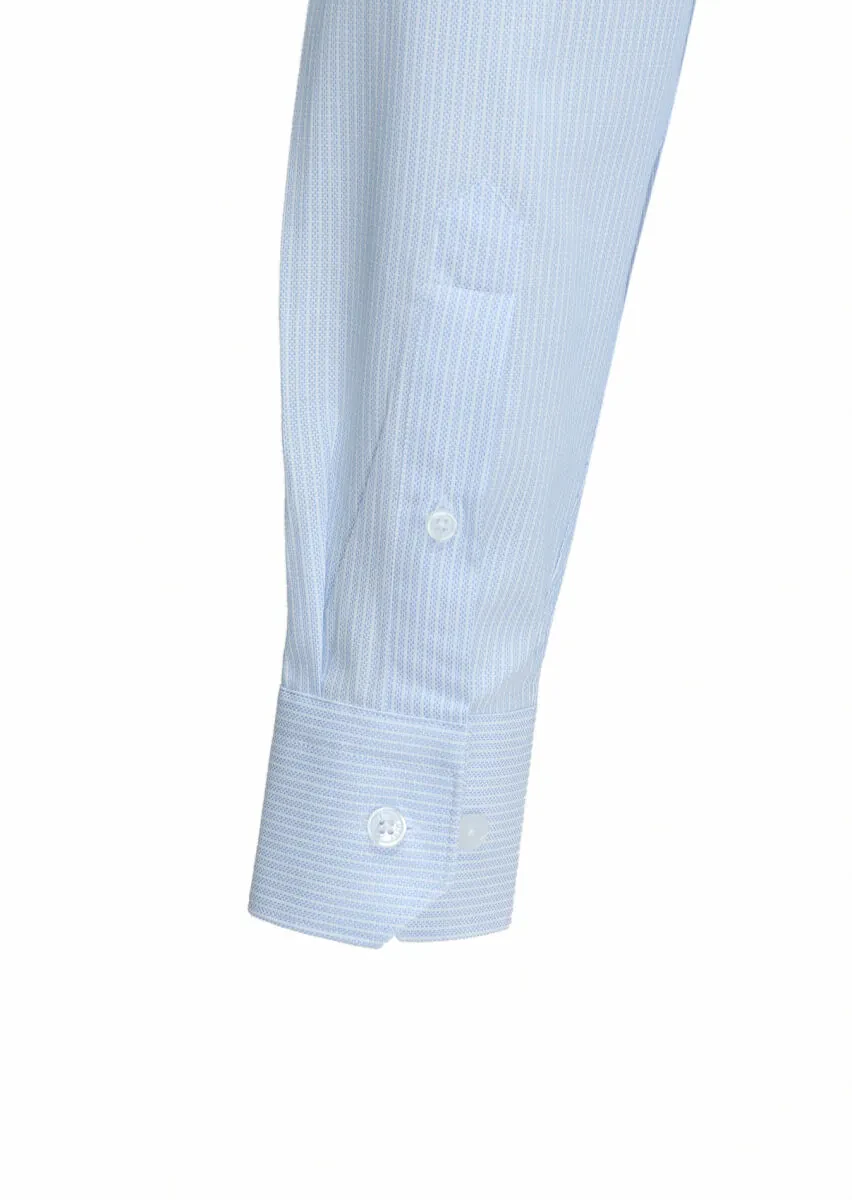 Light Blue Micro Regular Fit Weaving Classical 100% Cotton Shirt - 4