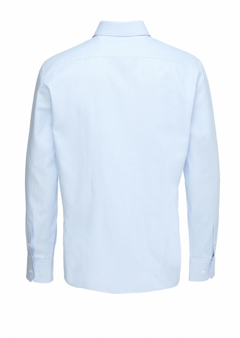 Light Blue Micro Regular Fit Weaving Classical 100% Cotton Shirt - 5