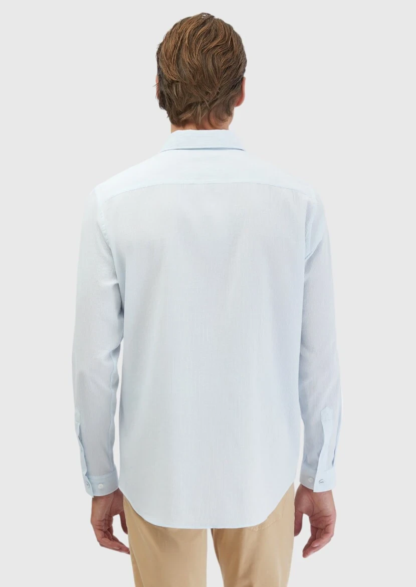 Light Blue Plain Casual Fit Weaving Casual 100% Cotton Shirt - 6