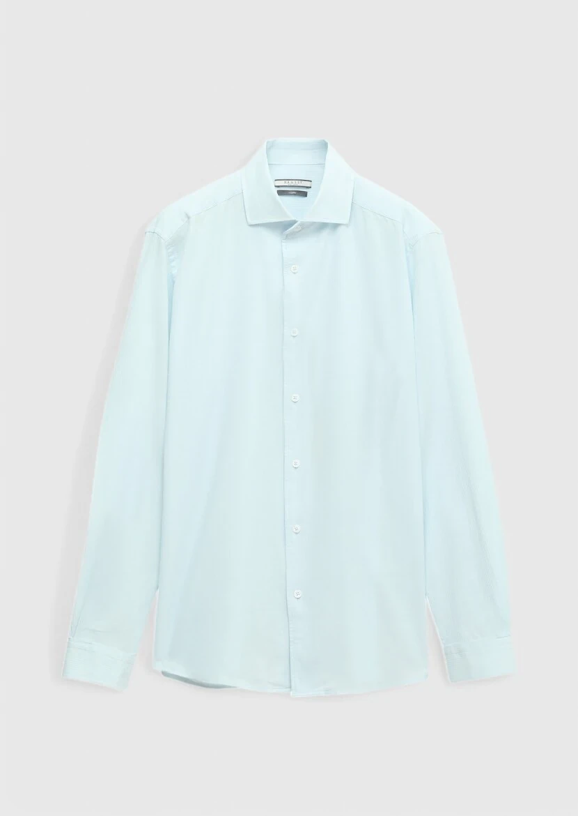 Light Blue Plain Casual Fit Weaving Casual 100% Cotton Shirt - 7