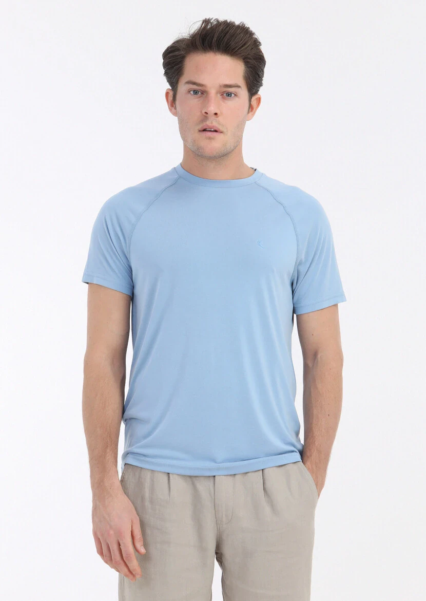 Light Blue Plain Crew Neck T-Shirt 