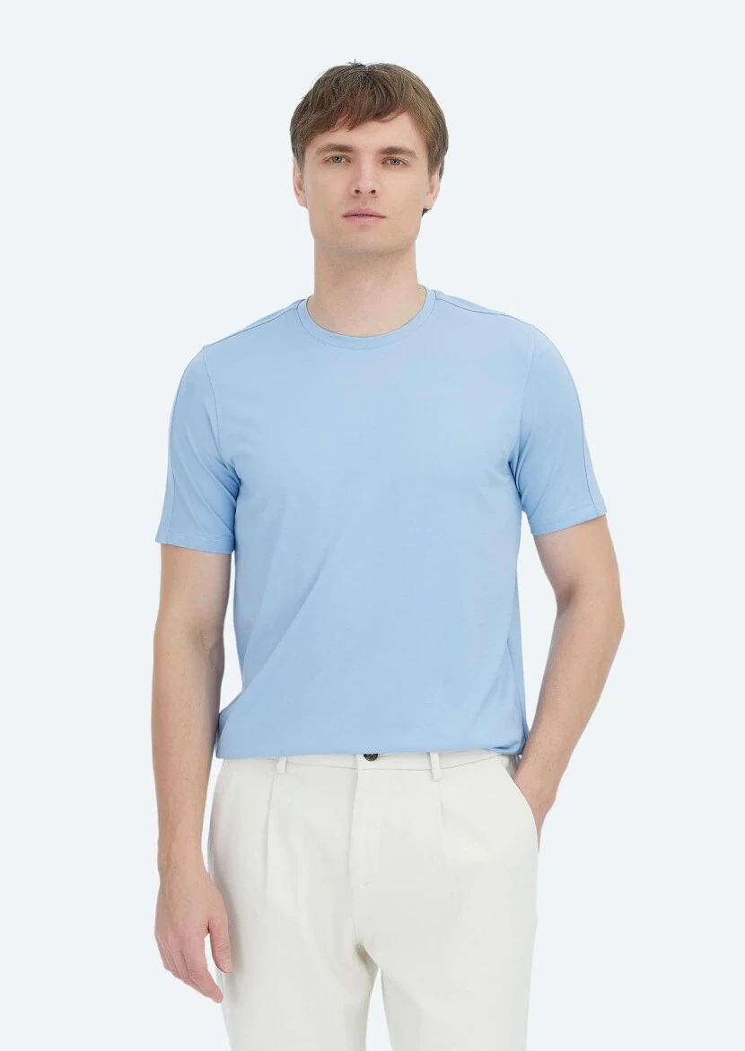 Light Blue Plain Crew Neck T-Shirt - RAMSEY