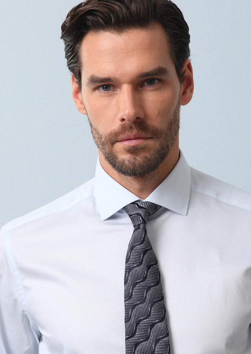 Light Blue Plain Regular Fit Weaving Classical 100% Cotton Shirt - RAMSEY