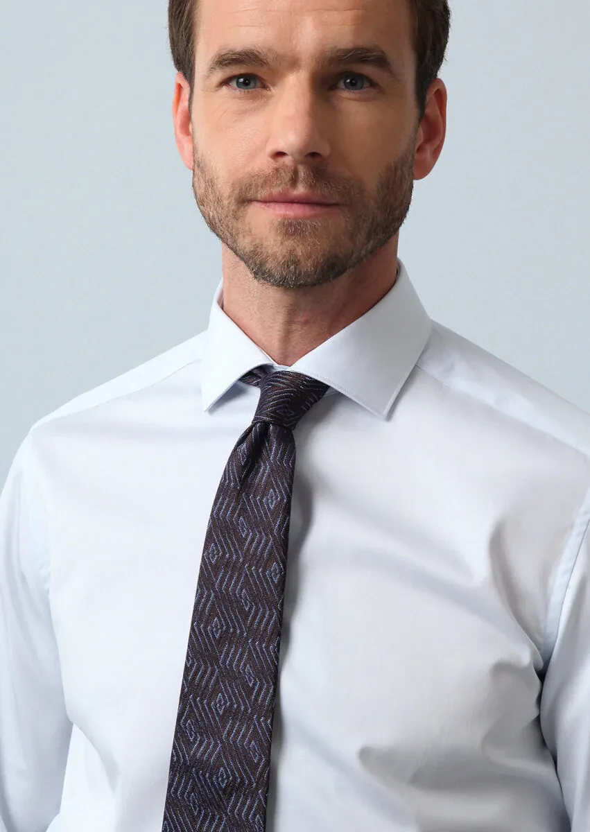 Light Blue Plain Regular Fit Weaving Classical 100% Cotton Shirt - 2