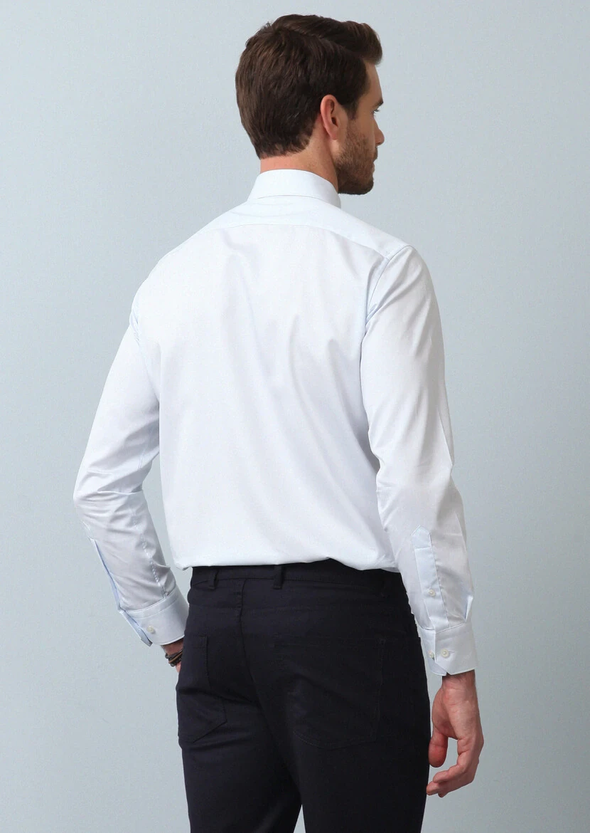 Light Blue Plain Regular Fit Weaving Classical 100% Cotton Shirt - 5