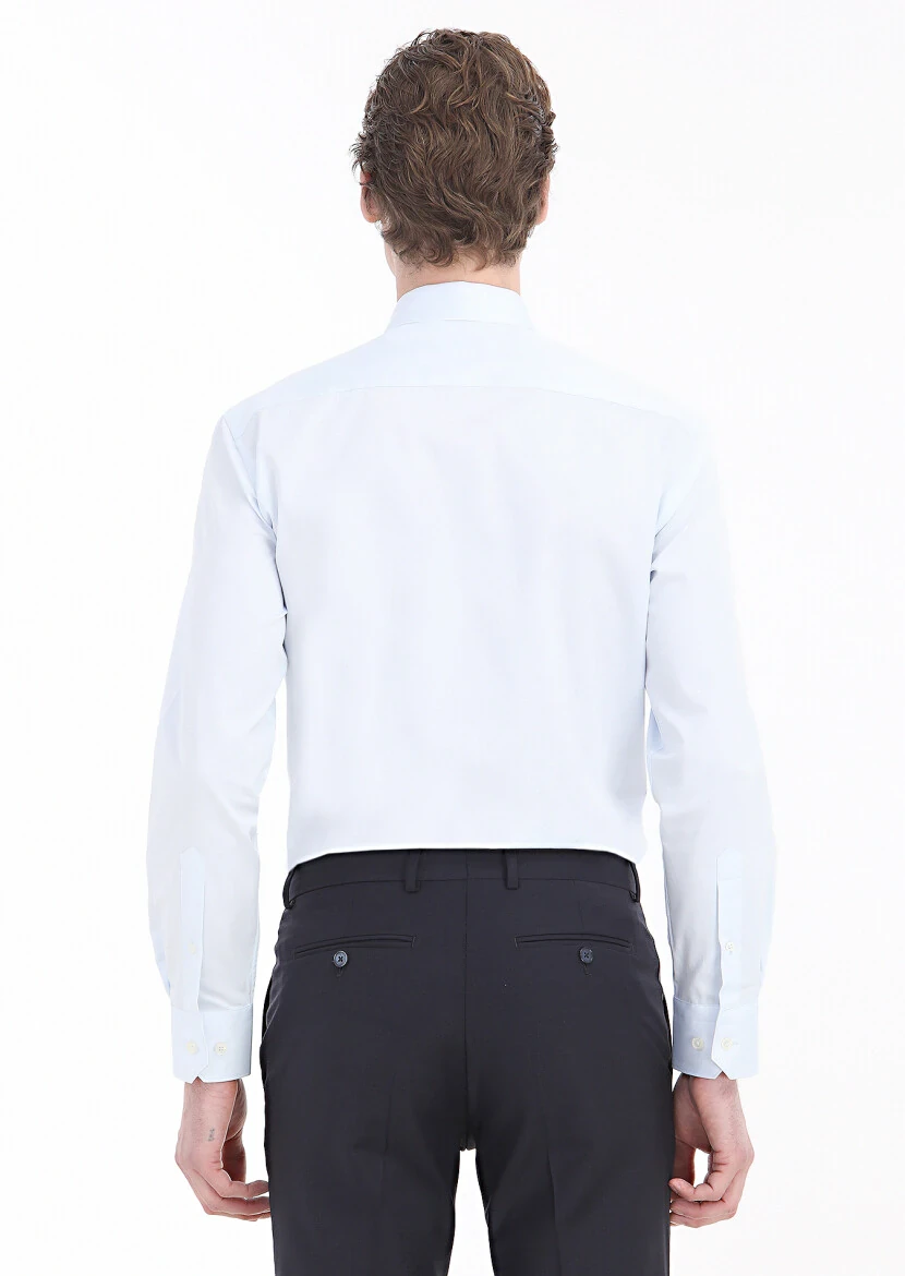 Light Blue Plain Regular Fit Weaving Classical 100% Cotton Shirt - 5