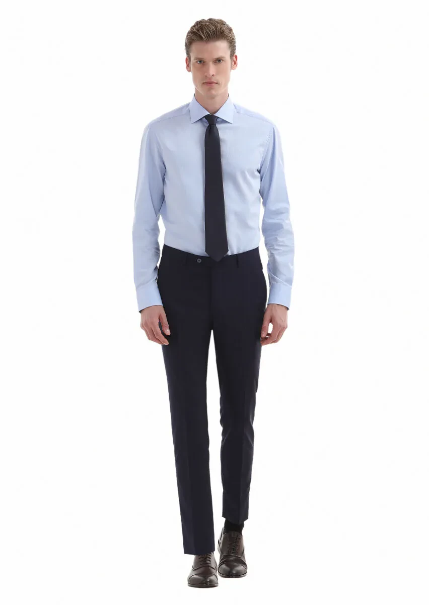 Light Blue Plain Regular Fit Weaving Classical 100% Cotton Shirt - 1