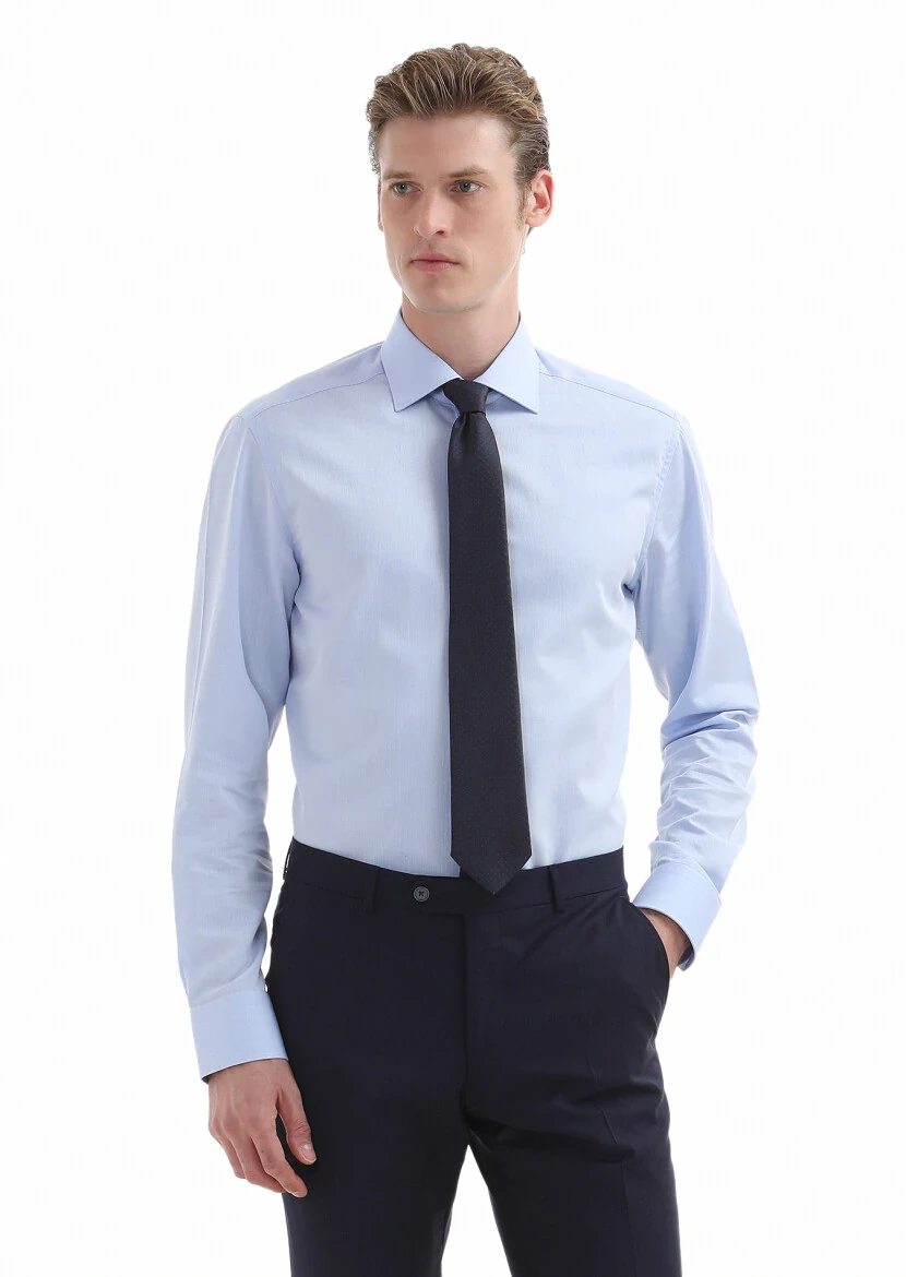 Light Blue Plain Regular Fit Weaving Classical 100% Cotton Shirt 