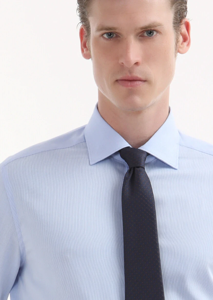 Light Blue Plain Regular Fit Weaving Classical 100% Cotton Shirt - 3