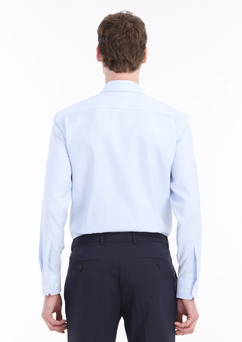 Light Blue Plain Regular Fit Weaving Classical 100% Cotton Shirt - 4