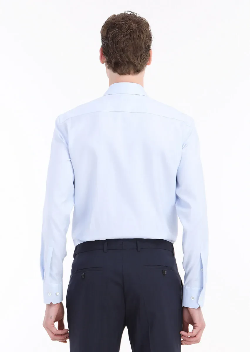 Light Blue Plain Regular Fit Weaving Classical 100% Cotton Shirt - 4